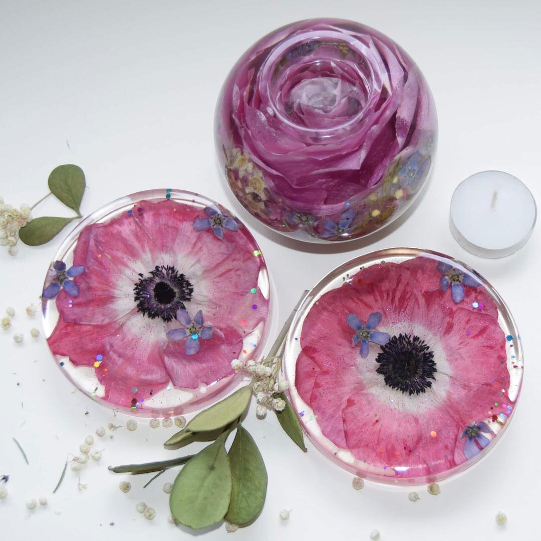 Preserved wedding Rose and Peony tealight and coastersht holder