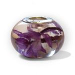 Resin bead with with silver core with preserved purple flower petals
