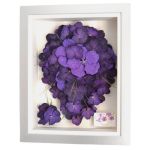 Preserved purple Vanda orchid shower bridal bouquet in a white box frame